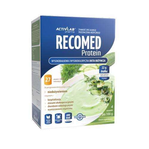 Miniaturka artykułu - RECOMED Protein Proszek o smaku kremu og&oacute;rkowego, 4saszetki USZKODZONY KARTON
