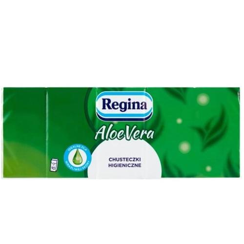 Miniaturka artykułu - REGINA Aloe Vera chusteczki higieniczne, 10 opakowań po 9szt. USZKODZONE / PRZECIĘTA FOLIA ZEWNĘTRZNA 