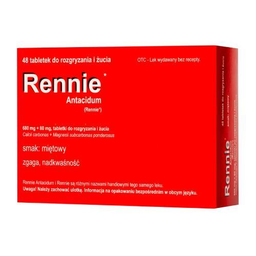Miniaturka artykułu - Rennie Antacidum 680 mg + 80 mg, 48 tabletek do rozgryzania (Delfarma) USZKODZONE OPAKOWANIE