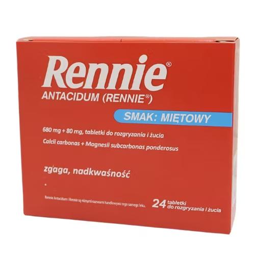 Miniaturka artykułu - Rennie Antacidum smak miętowy, 24 tabl. do rozgryzania i żucia Inpharm