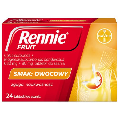 Miniaturka artykułu - Rennie o smaku owocowym, 24 tabletki do ssania
