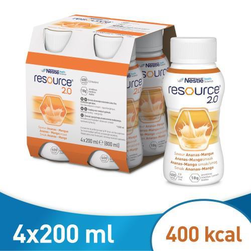 Miniaturka artykułu - Resource 2.0 smak ananas-mango płyn, 4X200 BRAK KARTONU ZBIORCZEGO