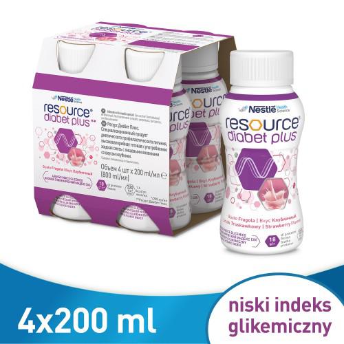 Miniaturka artykułu - RESOURCE Diabet Plus Płyn smak truskawkowy - 4 x 200 ml 