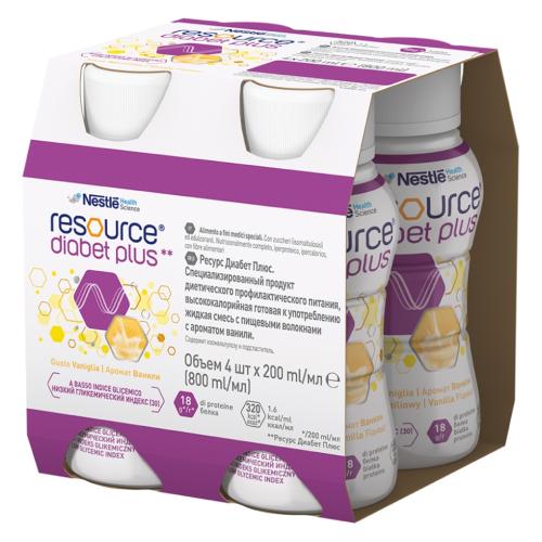 Miniaturka artykułu - RESOURCE Diabet Plus Płyn smak waniliowy - 4 x 200 ml USZKODZONE / BRAK OPAKOWANIA