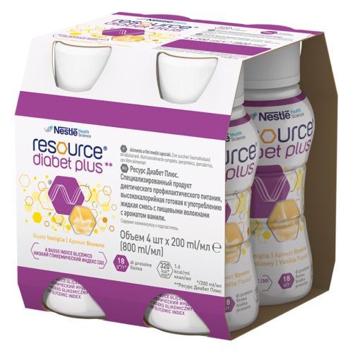 Miniaturka artykułu - RESOURCE Diabet Plus Płyn smak waniliowy - 4 x 200 ml USZKODZONE ZBIORCZE OPAKOWANIE