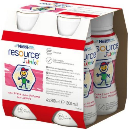 Miniaturka artykułu - Resource Junior truskawka - 4 x 200 ml USZKODZONE / BRAK OPAKOWANIA /  BRAK 1 BUTELKI 3x200ml