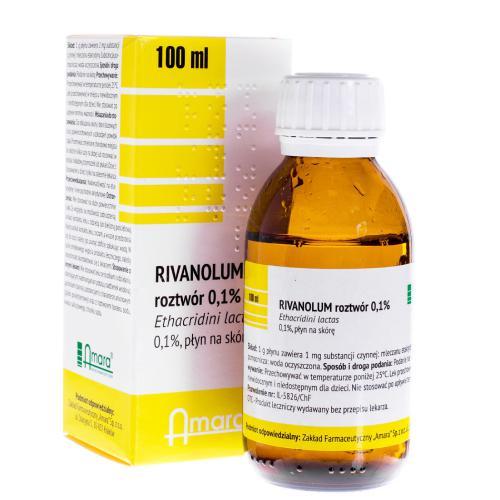 Miniaturka artykułu - Rivanolum roztw&oacute;r 0.1% Płyn na sk&oacute;rę, 100ml USZKODZONE TEKTUROWE OPAKOWANIE