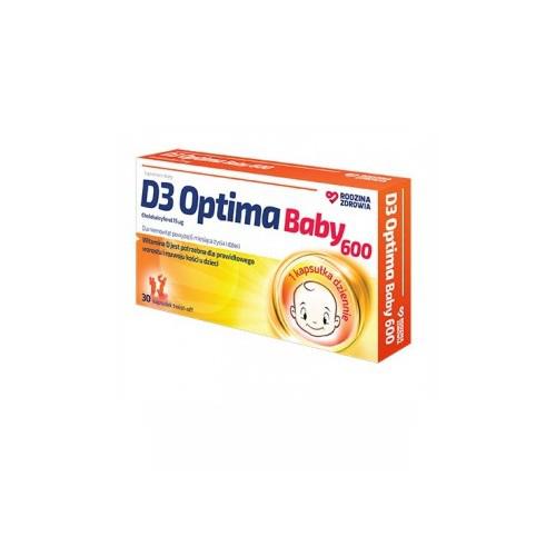 Miniaturka artykułu - Rodzina Zdrowia D3 Optima Baby 600, 30 kapsułek twist-off