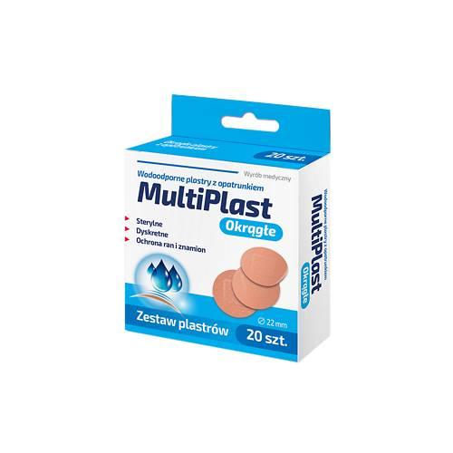 Miniaturka artykułu - Rodzina Zdrowia MultiPlast Wodoodporne plastry z opatrunkiem okrągłe, 20 szt.