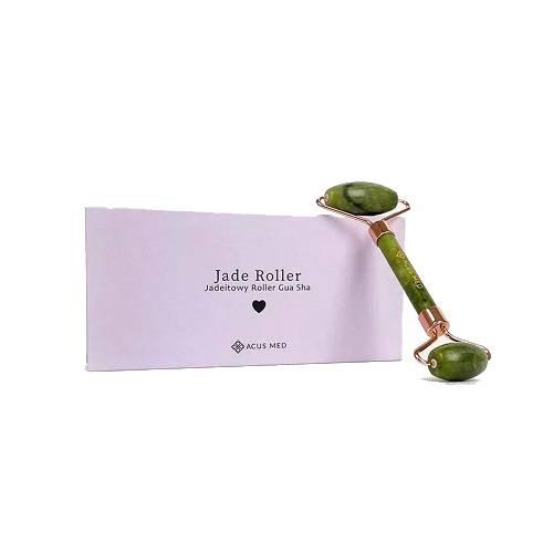 Miniaturka artykułu - Acus Med Roller jadeitowy Gua Sha Wałek do masażu twarzy zielony