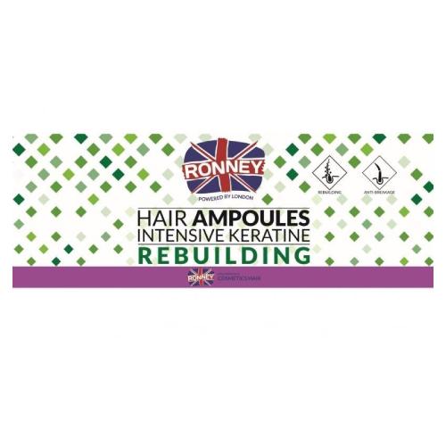 Miniaturka artykułu - Ronney Hair Ampoules Intensive Keratine Rebuilding Ampułki do włosów z keratyną, 6 x 10 ml
