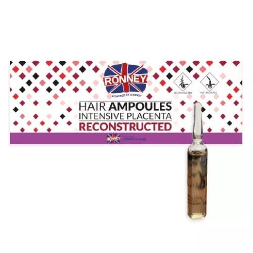 Miniaturka artykułu - Ronney Hair Ampoules Intensive Placenta Reconstructed Ampułki przeciw wypadaniu włosów, 6 x 10 ml