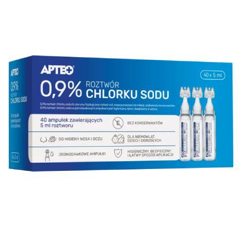 Miniaturka artykułu - Roztw&oacute;r chlorku sodu 0,9%, 40 ampułek x 5ml USZKODZONE OPAKOWANIE TEKTUROWE