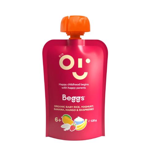 Miniaturka artykułu - Beggs BIO Baby ryż z jogurtem, bananem, mango i malinami 6+, 120g
