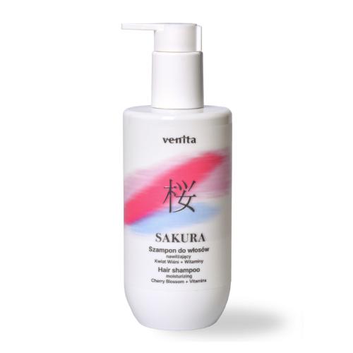 Miniaturka artykułu - Venita Sakura Szampon nawilżający do włos&oacute;w z kwiatem wiśni i witaminami, 300 ml