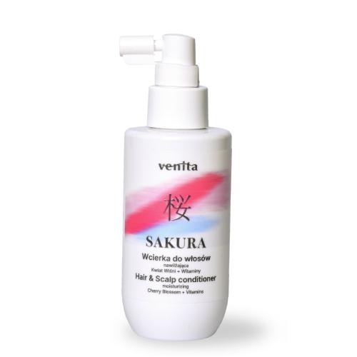 Miniaturka artykułu - Venita Sakura Wcierka nawilżająca do włos&oacute;w z kwiatem wiśni i witaminami, 150 ml