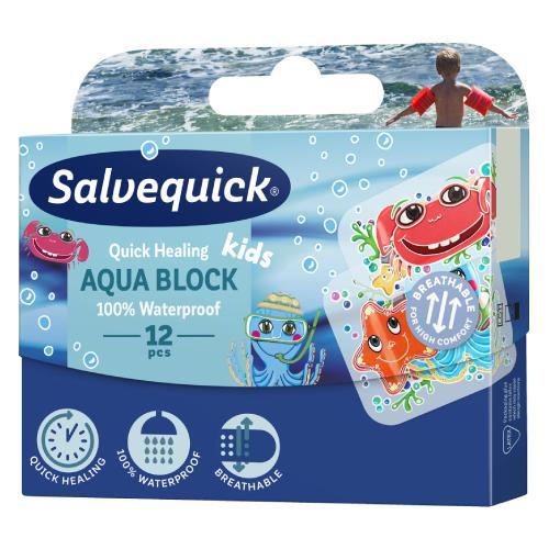 Miniaturka artykułu - Salvequick Aqua Block Kids Plastry dla dzieci, 12 sztuk BRAK TEKTUROWEGO OPAKOWANIA