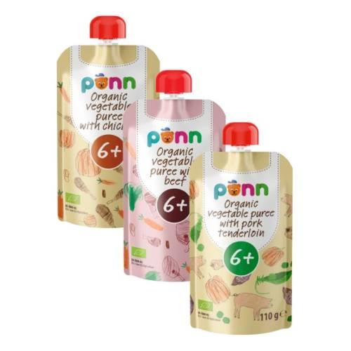Miniaturka artykułu - Salvest Põnn Bio Przerwa obiadowa Zestaw Puree mięsno-warzywnych 6m+, 3x 110 g
