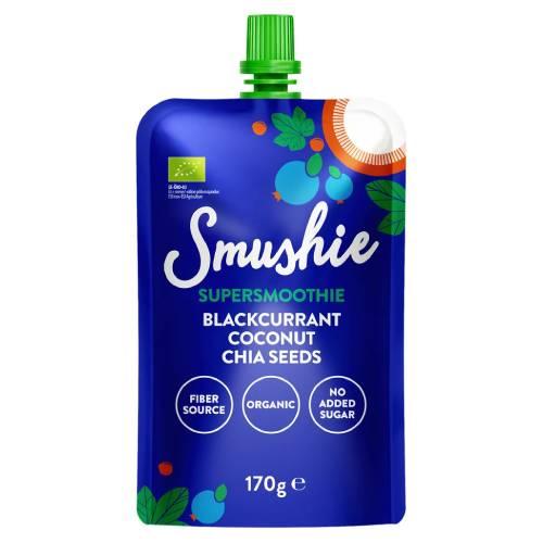 Miniaturka artykułu - Salvest Smushie Bio Charge Boost Smoothie owocowe czarna porzeczka, kokos, nasiona chia, 170 g