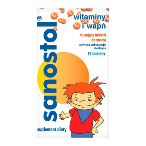 Miniaturka artykułu - Sanostol Witaminy i wapń, 60 musujących tabl. do ssania