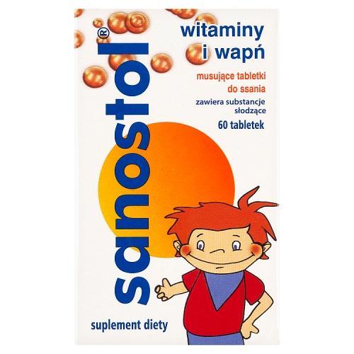 Miniaturka artykułu - Sanostol Witaminy i wapń, 60 tabl. do ssania KR&Oacute;TKA DATA 30.09.206