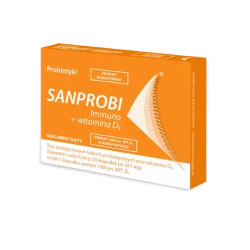 Miniaturka artykułu - Sanprobi Immuno + witamina D3, 20 kaps.