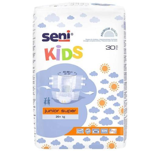 Miniaturka artykułu - SENI KIDS JUNIOR SUPER Pieluchomajtki dla dzieci, 30 sztuk USZKODZONE OPAKOWANIE