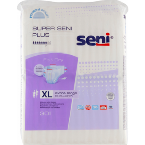 Miniaturka artykułu - SENI SUPER AIR PLUS XL, 30szt. - Pieluchomajtki dla dorosłych/USZKODZONE FOLIOWE OPAKOWANIE