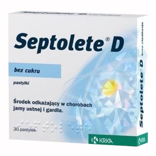 Miniaturka artykułu - SEPTOLETE D Bez cukru  - Lek na b&oacute;l gardła bez cukru  30 tabletek