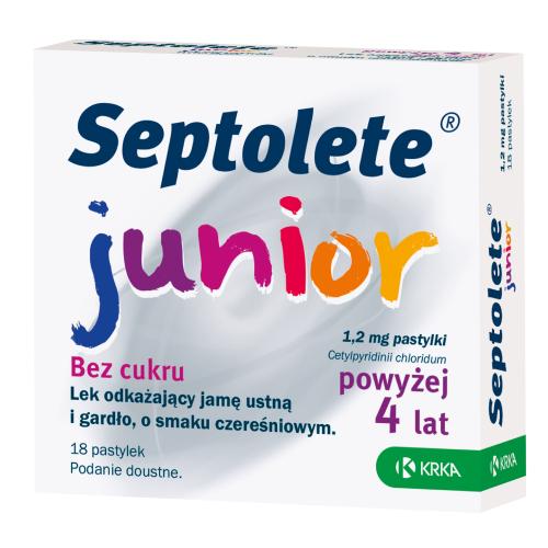 Miniaturka artykułu - SEPTOLETE JUNIOR Lek do ssania na b&oacute;l gardła od 4 roku życia bez cukru