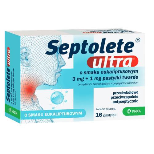 Miniaturka artykułu - Septolete Ultra eukaliptus 3mg+1mg, 16 pastylek do ssania