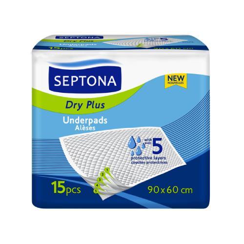Miniaturka artykułu - SEPTONA Dry Plus Podkłady higieniczne 90x60cm, 15 szt. UZKODZONE OPAKOWANIE FOLIOWE