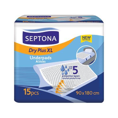 Miniaturka artykułu - SEPTONA Dry Plus Podkłady higieniczne XL 90x180cm, 15 szt. USZKODZONE FOLIOWE OPAKOWANIE