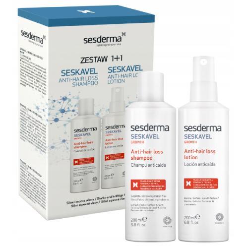 Miniaturka artykułu - SESDERMA SESKAVEL Zestaw przeciw wypadaniu włos&oacute;w Szampon, 200ml + Anti-hair loss Lotion Emulsja, 200ml  KR&Oacute;TKA DATA  31.07.2026