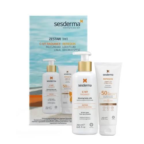 Miniaturka artykułu - Sesderma Zestaw Dermokosmetyk&oacute;w C-Vit Radiance Mleczko do ciała 250 ml + Repaskin Light Fluid do ciała SPF 50 200 ml  KR&Oacute;TKA DATA 17.09.2026