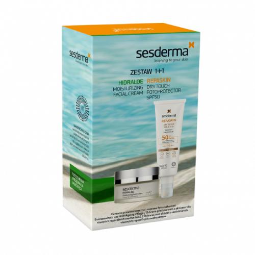 Miniaturka artykułu - SESDERMA Zestaw REPASKIN DRY Fotoprotector SPF50, 50ml + Hidraloe Krem nawilżający, 50ml