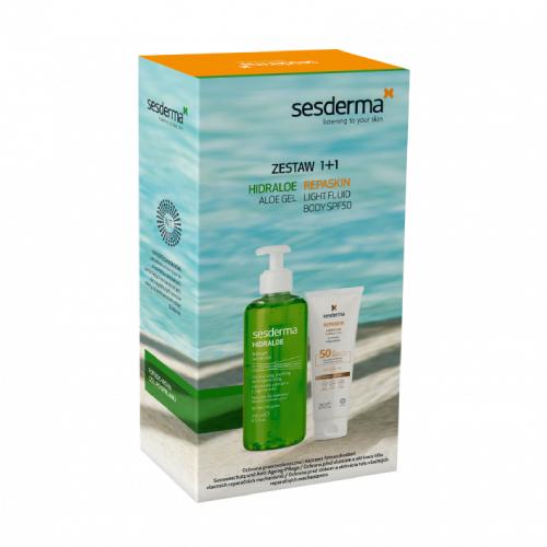 Miniaturka artykułu - SESDERMA Zestaw REPASKIN Light Fluid Body krem do ciała SPF50, 200ml + Hidraloe żel aloesowy, 250ml