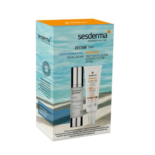 Miniaturka artykułu - SESDERMA Zestaw REPASKIN SILK Touch Fotoprotector SPF50, 50ml + Hidraderm Hyal krem do twarzy, 50ml