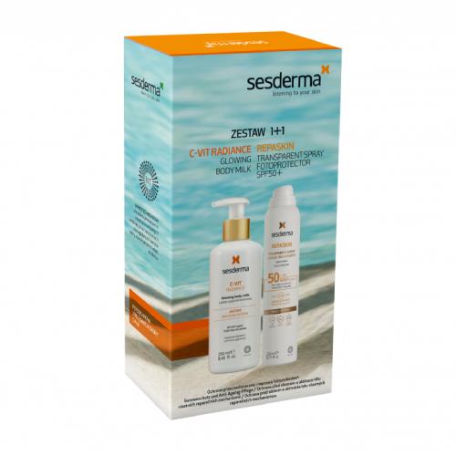 Miniaturka artykułu - SESDERMA Zestaw REPASKIN Spray Fotoprotector SPF50+, 200ml + C-VIT Rozświetlające Mleczko do ciała, 250ml