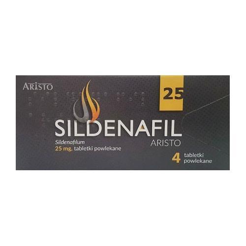 Miniaturka artykułu - Sildenafil Aristo 25 mg, 4 tabletki powlekane USZKODZONE TEKTUROWE OPAKOWANIE
