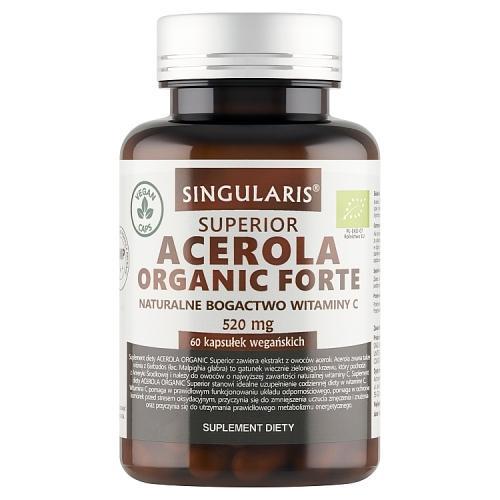 Miniaturka artykułu - SINGULARIS Acerola Organic Forte, 60 kapsułek KR&Oacute;TKA DATA 31.10.2026