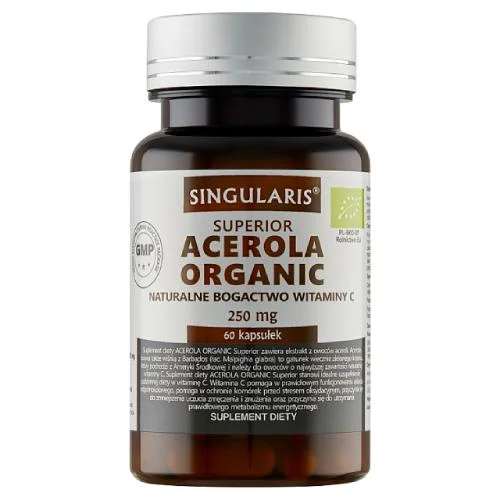 Miniaturka artykułu - SINGULARIS Acerola Organic Superior-  60kaps. KR&Oacute;TKA DATA 31.10.2026