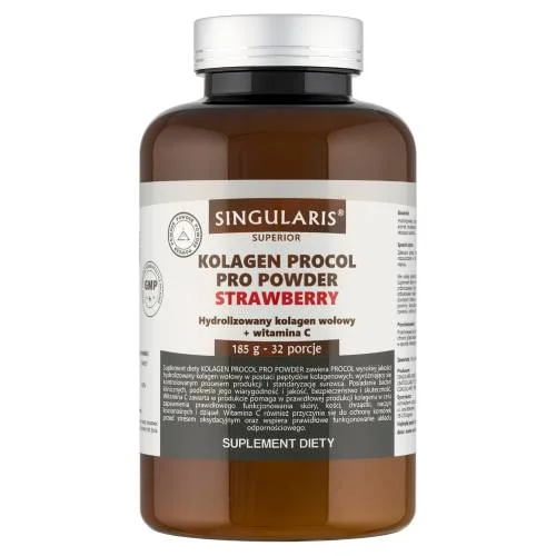 Miniaturka artykułu - Singularis Kolagen Procol Pro Powder Superior Strawberry, 185 g - suplement diety z kolagenem i witaminą C