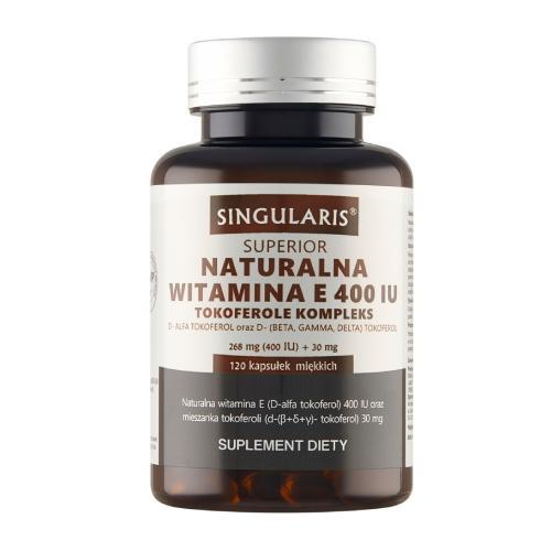 Miniaturka artykułu - SINGULARIS Naturalna Witamina E Superior 400IU, 120 kapsułek KR&Oacute;TKA DATA 30.09.2026