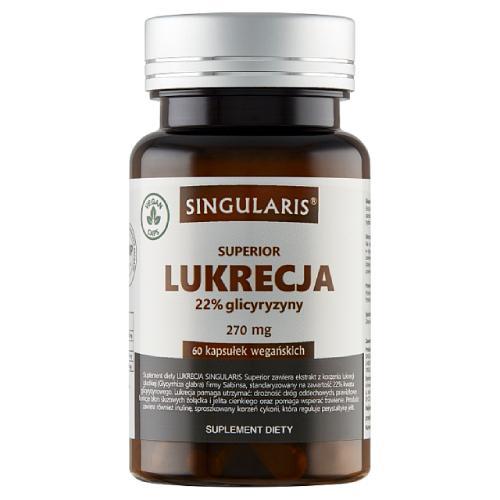 Miniaturka artykułu - SINGULARIS Superior Lukrecja 22% glicyryzyny 270 mg, 60 kapsułek wegańskich KR&Oacute;TKA DATA 30.06.2026