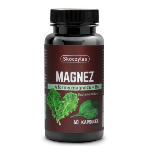 Miniaturka artykułu - SKOCZYLAS Magnez 4 formy magnezu + B6 szpinak i jarmuż, 60 kaps.