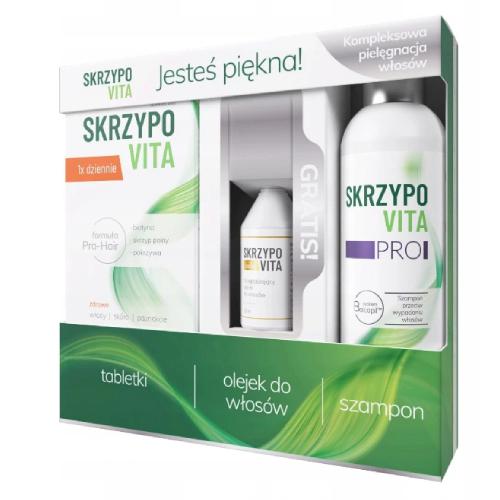 Miniaturka artykułu - Skrzypovita Zestaw: Szampon PRO, 200ml + Skrzypovita 1xdziennie, 42 tabletki + Olejek do włosów, 30ml
