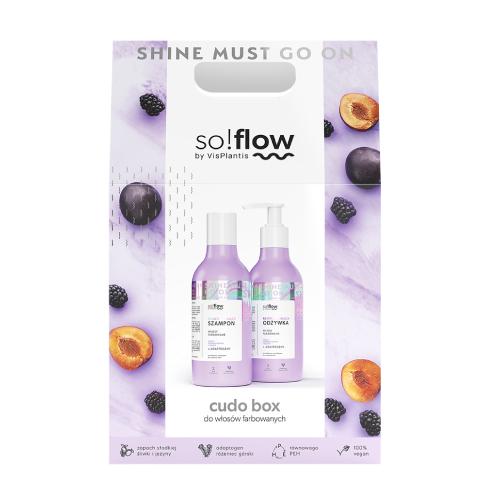 Miniaturka artykułu - so!flow by VisPlantis Cudo Box do włos&oacute;w farbowanych (Szampon do włos&oacute;w, 400ml + Odżywka do włos&oacute;w, 400ml)