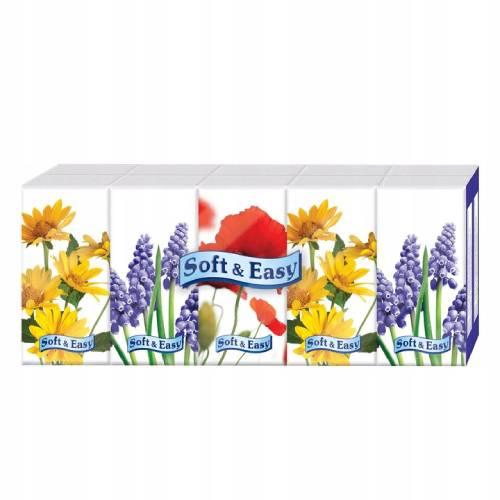 Soft&Easy Chusteczki higieniczne 3-warstwowe - kwiaty, 10x10 sztuk
