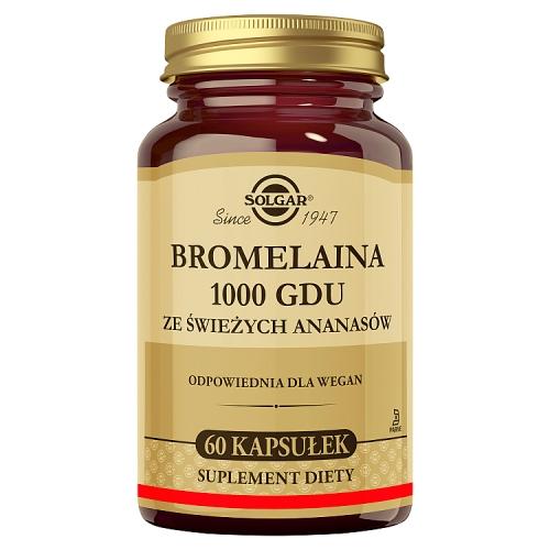 Miniaturka artykułu - SOLGAR Bromelaina 1000 GDU ze świeżych ananas&oacute;w, 60 kaps.
